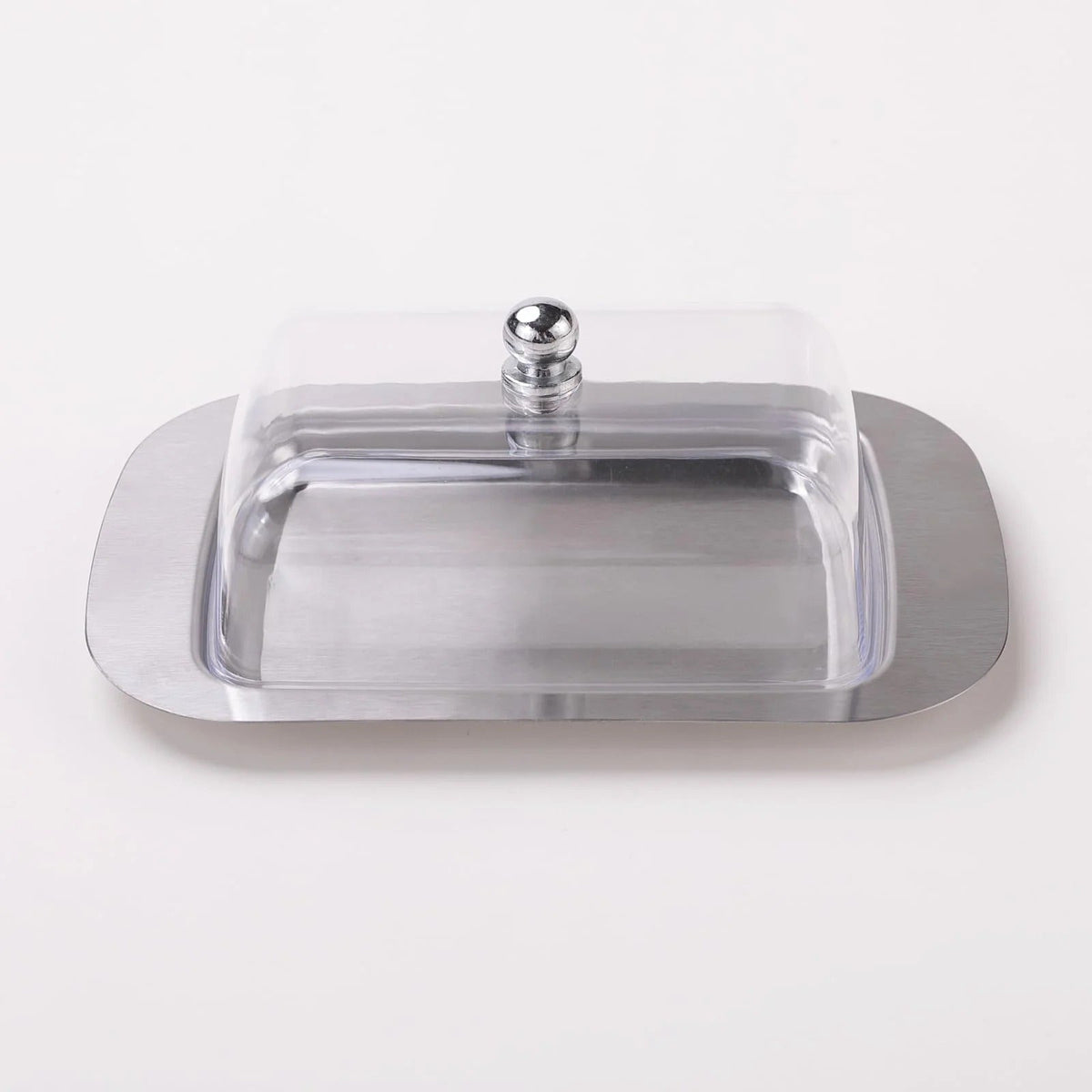 Kuber Industries Steel Butter Dish Box Cheese Storage Keeper Tray Silver