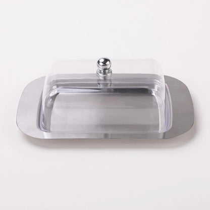 Kuber Industries Steel Butter Dish Box Cheese Storage Keeper Tray Silver