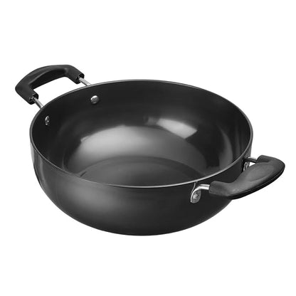 Vinod Black Pearl Hard Anodised Non Stick Deep Kadhai with Glass Lid - 4.1 LTR, 26 cm | 3.25mm Thickness | kadai for Cooking