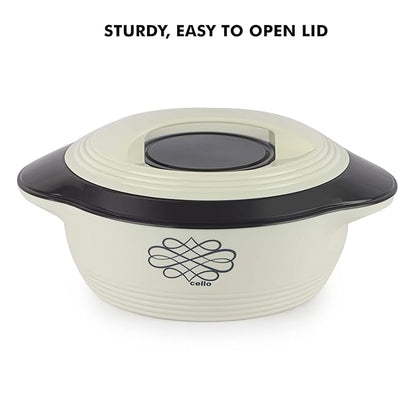 Cello Ripple Double Walled Insulation Casserole | Firm Twist Lock and Handles | 1500 Ml | White