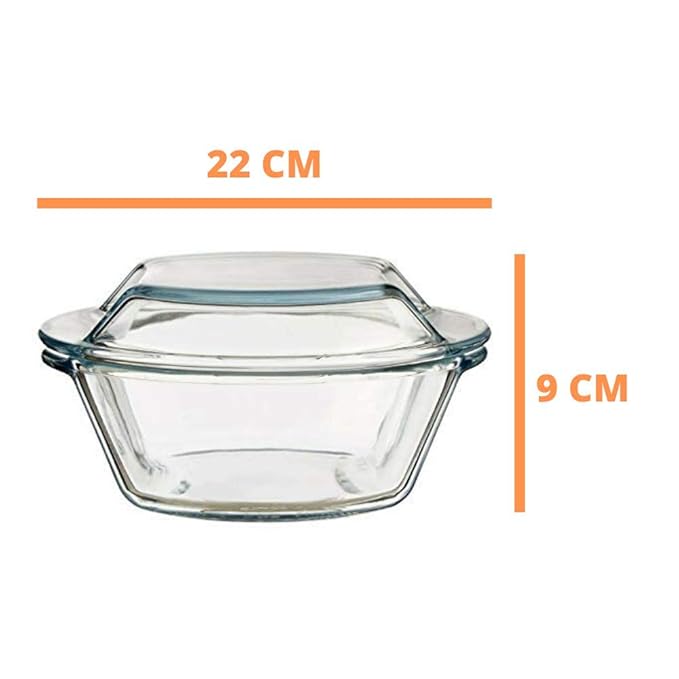 Femora Borosilicate Serving Bowl | Glass Casserole Set, Glass Bowl With Lid, Microwave Safe Bowl Set | Pack of 1 | 1500 Ml