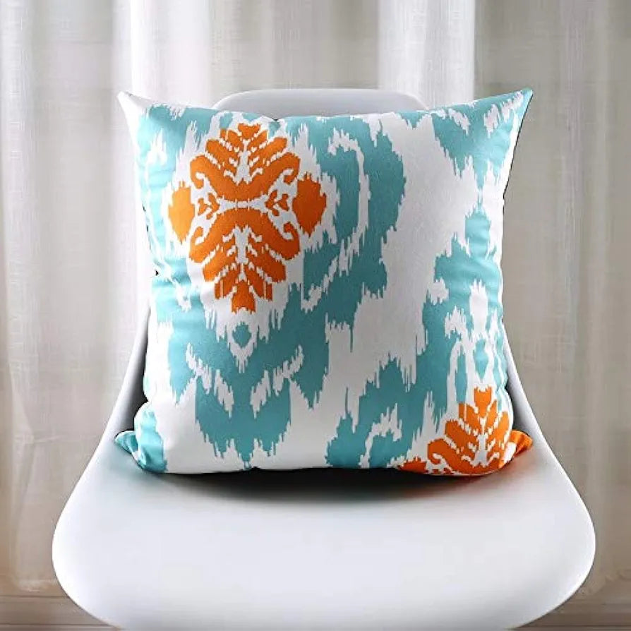 Aerohaven Ikat Style Cushion Covers Teal & Orange Abstract Prints Cotton Decorative Throw Pillows for Sofa & Home