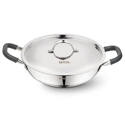 Allo Triply Stainless Steel Kadhai with Handles Perfect Kadhai for Curry 22cm 2 litres Non-Stick with Lid