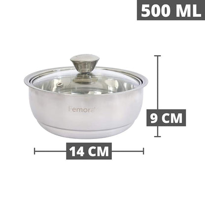 Femora Stainless Steel Double Wall Insulated Curry Server Bowls | 500 Ml | Set of 2 | Small Serving Size