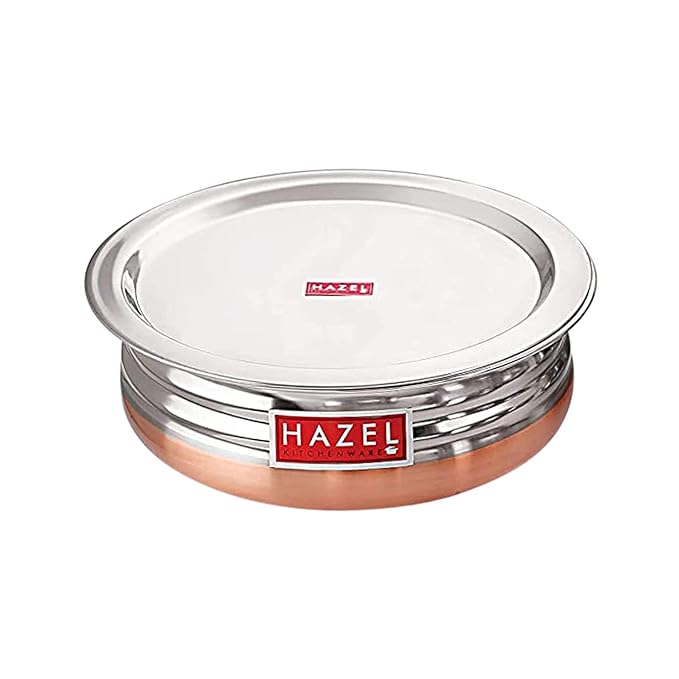 Hazel Copper Bottom Uruli with Lid Urli Vessel Cooking Stainless Steel (2100 Ml)