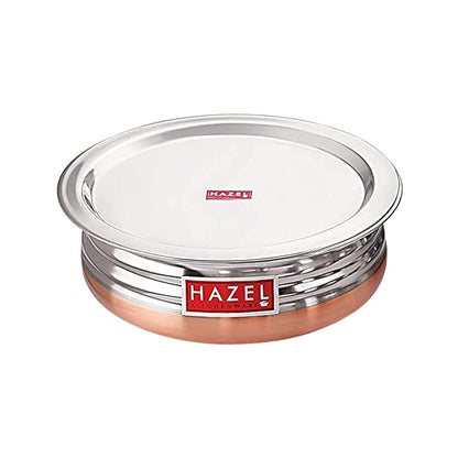 Hazel Copper Bottom Uruli with Lid Urli Vessel Cooking Stainless Steel (2100 Ml)