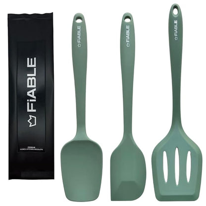 Fiable Premium Big Silicone Spatula for Cooking Set of 3 High Heat Resistant Green