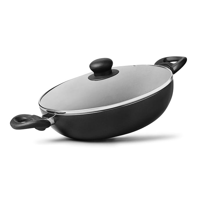 Fackelmann Quartz Nonstick Kadai Glass Lid 22 cm Cool Handle Even Heating