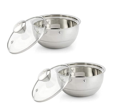 Femora Stainless Steel Double Wall Insulated Curry Server Curry Bowls | 1500 Ml | Set of 2 | Large Serving Size
