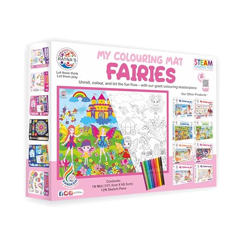 Ratna's My Coloring Mat Fairies Printed | Washable & Reusable Colouring Kit for Kids 3+ Years | Assorted Design