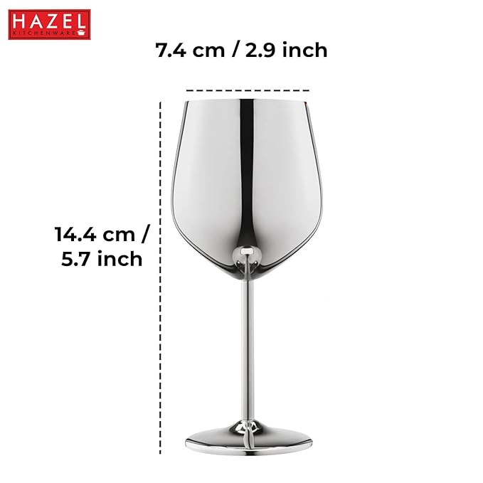 Hazel Stainless Steel Goblet Wine Glass Gin Goblets Glass for bar 250 ml Set of 2 Silver
