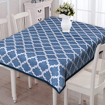 Texstylers Blue Pure Cotton Abstract Pattern Jaipuri Style 4 to 6 Seater Dining Table Cloth Cover Color 05