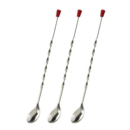 Hazel Stainless Steel Bar Spoon Teardrop Twisted Design Bar Stirrer with Red Knob Set of 3
