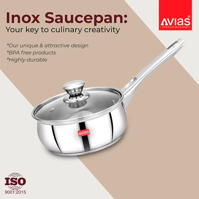 Avias Inox Ib Saucepan 18 Cm Stainless Steel Saucepan With Glass Lid Tea Pan