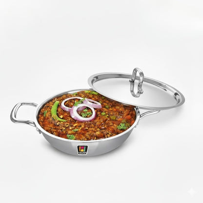 Human Hydro Tri-Ply Stainless Steel Kadai with SS Lid and Spatula 24cm 2.8L Induction Gas