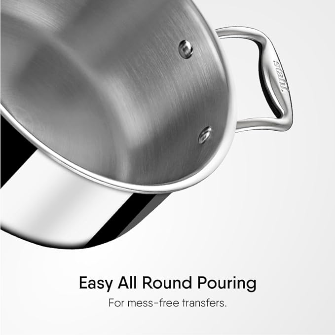 Stahl Artisan Triply Stainless Steel Sauce Pot/ Casserole With Lid | Induction Pot | Briyani Pot/ Handi | 5.1 Litres | 24 Cm