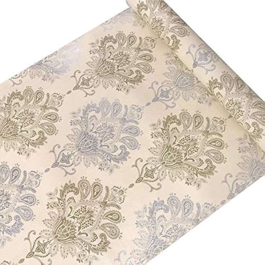 Jaamso Royals Silver & Gold Damask Peel and Stick Self Adhesive Wallpaper Wall Sticker