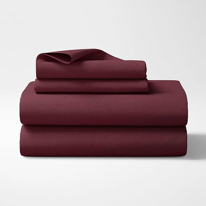 Haus & kinder Cotton Plain Solid Bedsheet for King Size 2 Pillow Covers | Colour Wine