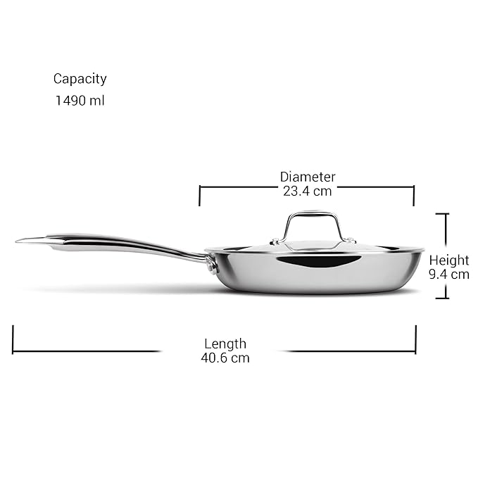 Milton Pro Cook 22 Cm Frying Pan, Triply Stainless Steel With Lid, 1.5 Litre - 1294 gms