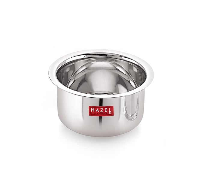 Hazel Stainless Steel Tope Patila with Lid 18 cm 1.4 Litre Capacity Flat Bottom Boiling Vessels Bhagona Dekchi