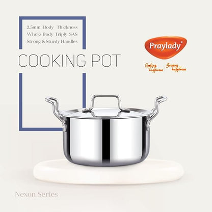 Praylady Nexon Series Triply 18 cm 1.5 L Stock Pot with SS Lid Healthy Non Toxic Casserole