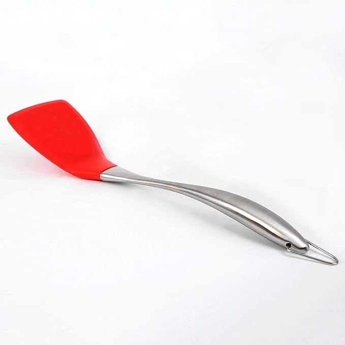 P-Plus International Silicone Spatula Versatile Tools Baking and Mixing Non-Stick Steel Plain Slotted Red