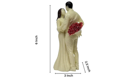 Gold Art India Couple Figurine with Ivory Finish Red Flower Bouquet