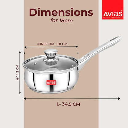Avias Inox Ib Saucepan 18 Cm Stainless Steel Saucepan With Glass Lid Tea Pan