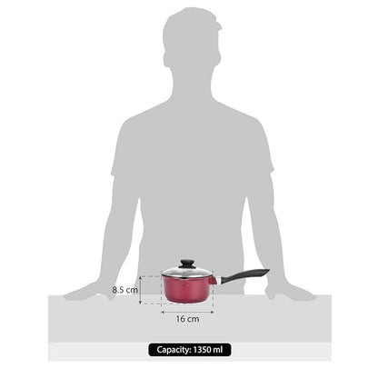 Bergner Scarlett Cast Aluminium Non-stick Saucepan With Glass Lid, 16 Cm | 1.35 Litres