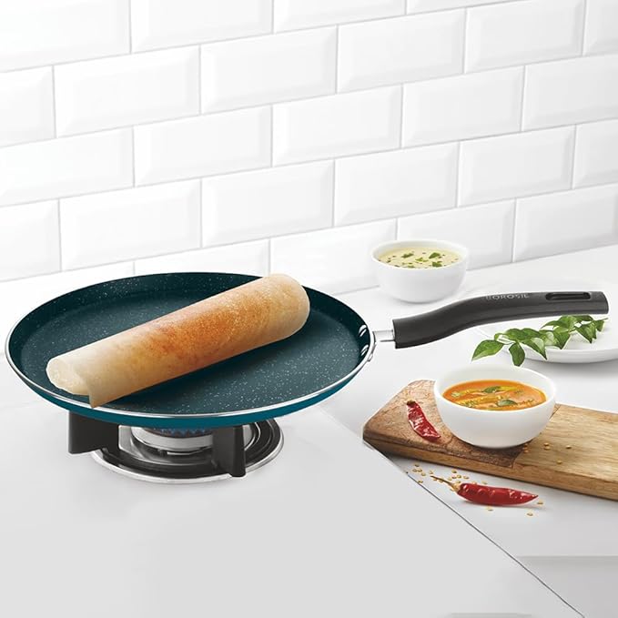 Borosil ProChef Non-Stick Aluminum Flat Tawa 28 cm | Gas Stove Compatible, Thick Uniform Body for Even Heating, Dishwasher Safe | 5 Layer Nonstick Coating