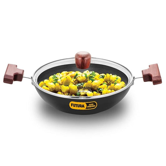 Hawkins Futura 1.5 Litre Deep Fry Pan Hard Anodised Kadai with Glass Lid