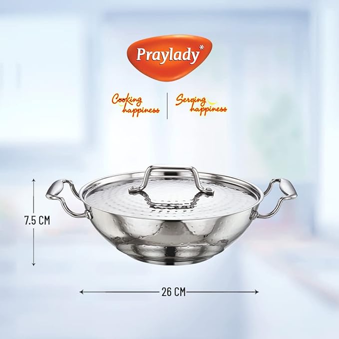Praylady Stainless Steel Kadai with Lid Inox 3+ Series Dia 26cm 3.0L