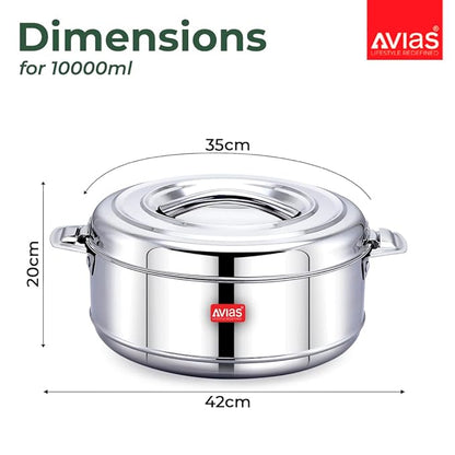 Avias Astra Double Wall Insulated Stainless Steel Casserole 10000 ml Silver Hot