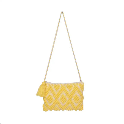 Astrid Handmade Macrame Flap Over Sling Bag For Girls And Women Colour Yellow