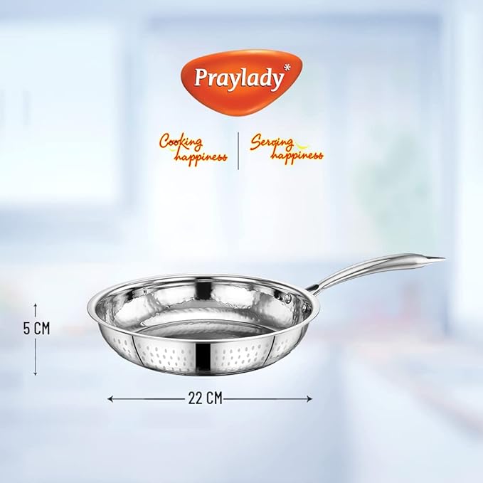 Praylady Stainless Steel Kadai with Lid Inox 3+ Series Dia 22cm 2.0L