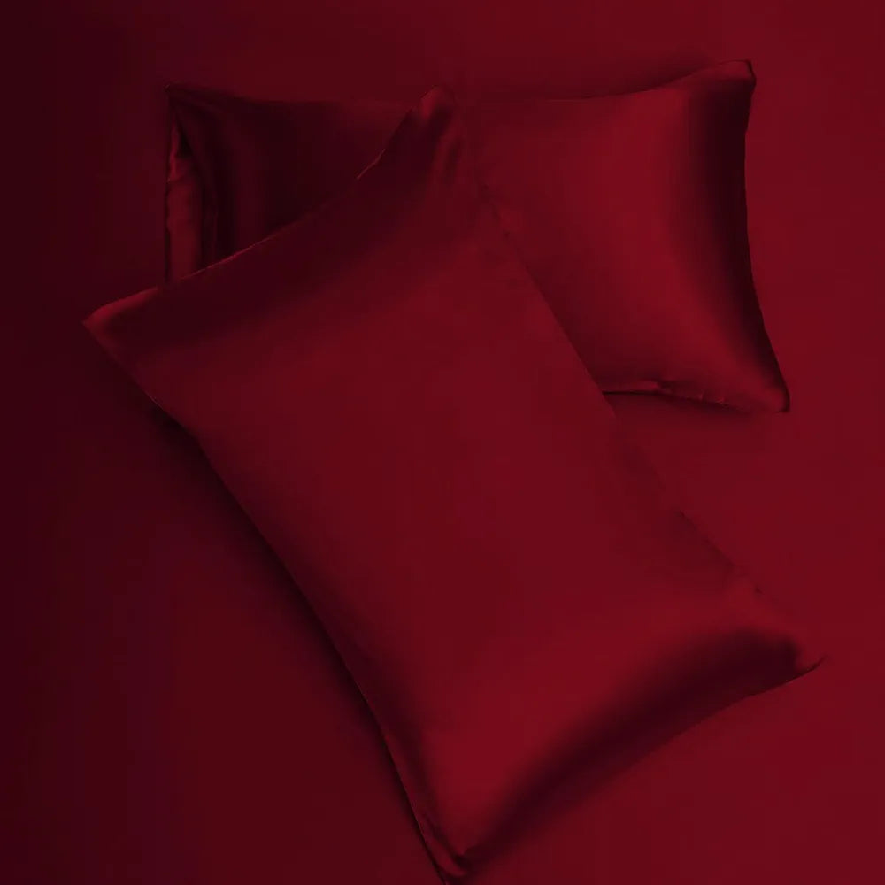 Cloth Fusion Satin Pillow Cover Set of 2 for Pillow Case with 3 Satin Soft Scrunchies for Women Crimson Red