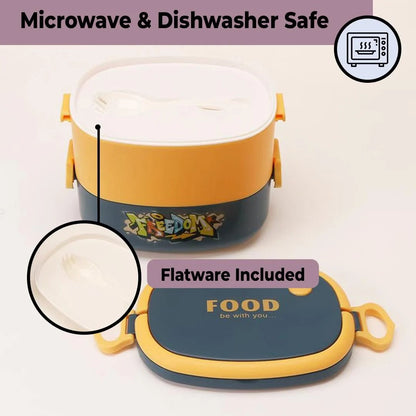 Homestic Insulated Lunch Box 2 Compartments | 1450ml | BPA-Free | Microwave Safe | Yellow Blue