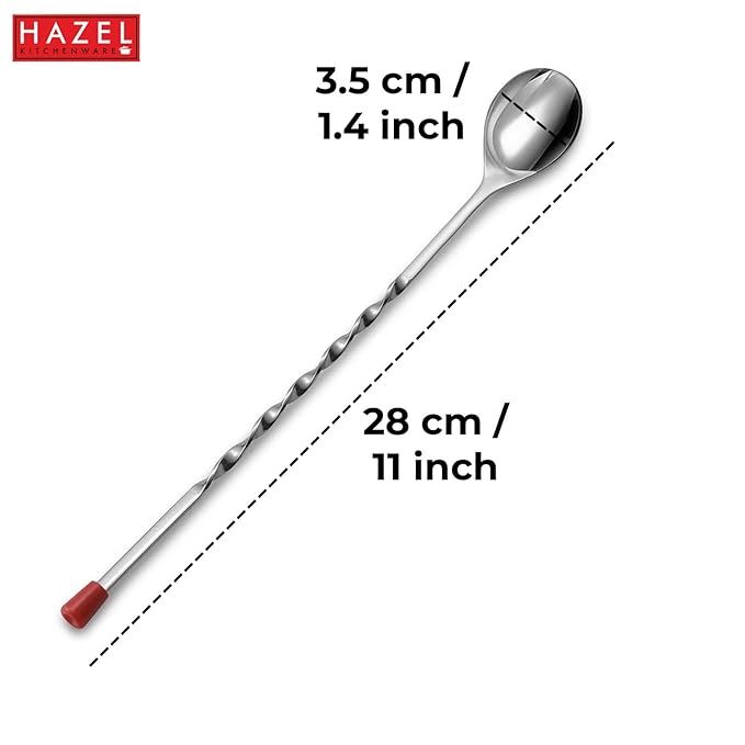 Hazel Satinless Steel Bar Spoon Teardrop Twisted Design Bar Stirrer Bar Spoon with Red Drop