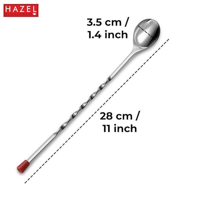 Hazel Satinless Steel Bar Spoon Teardrop Twisted Design Bar Stirrer Bar Spoon with Red Drop