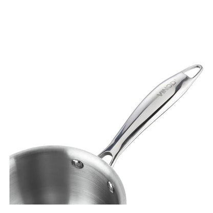 Vinod Platinum Triply Stainless Steel Saucepan with Lid - 1.2 litres (14 cm) | 2.5 mm Thick | Tea, Chai Pan