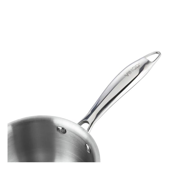 Vinod Platinum Triply Stainless Steel Saucepan with Lid - 2.2 litres (18 cm) | 2.5 mm Thick | Tea, Chai Pan