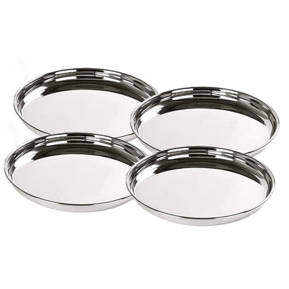 Kuber Industries Stainless Steel Dining Plate Set of 4 Blunt Edges Deep Base Glossy Finish