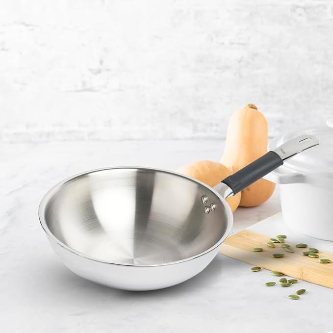 Allo Triply Stainless Steel Wok for Deep Fry Stir Fry Dry Veg 20Cm 1.5 Litre