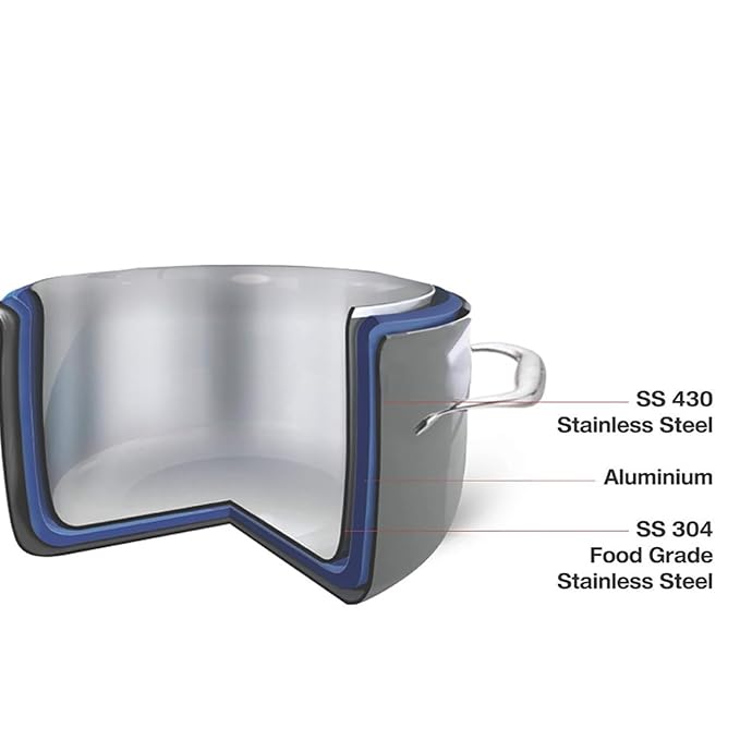 Vinod Platinum Triply Stainless Steel Tope with Lid - 1 Litre, 14 cm | Boiling Tope for Kitchen