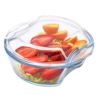 Femora Borosilicate Serving Bowl | Glass Casserole Set, Glass Bowl With Lid, Microwave Safe Bowl Set | 500 Ml
