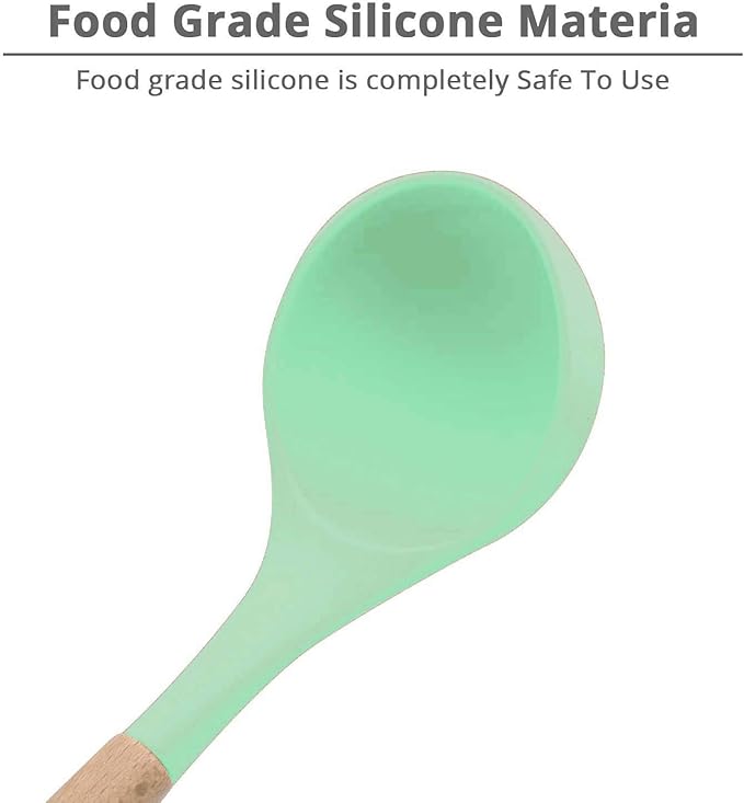 Woodtula Silicone Soup Ladle Spatula with Wooden Handle Non-Stick Kitchen Utensil Tools Green