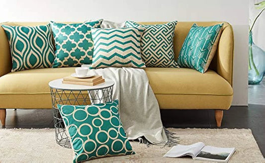 Aerohaven Set of 6 Satin Abstract Designer Decorative Throw Pillow/Cushion Covers Aqua/ Sea Green