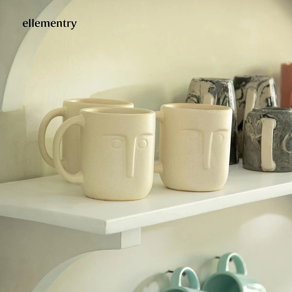 Ellementry Moai Ceramic Mug Set of 2 (350 ML)