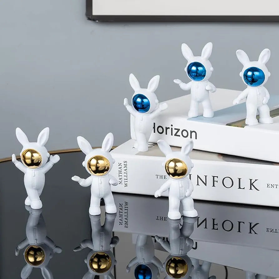 Street27 3pcs Cartoon Rabbit Shape Astronaut Figurine Showpiece