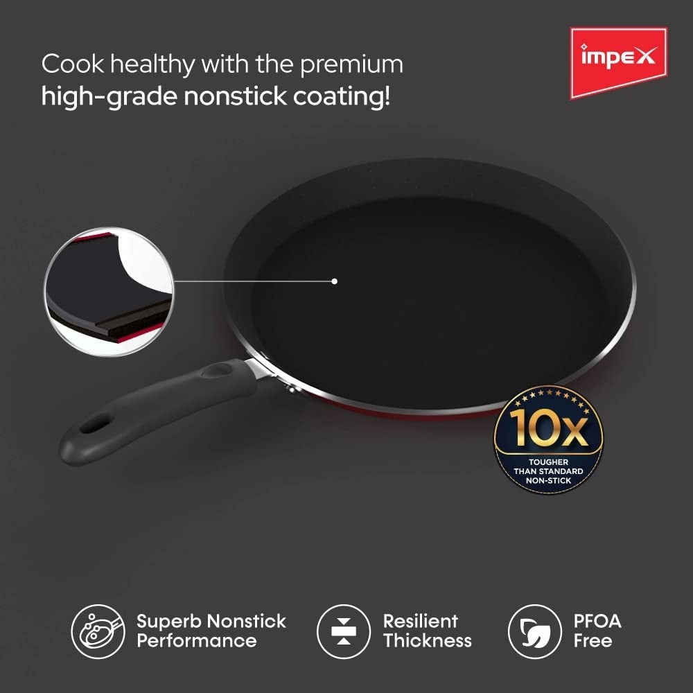 Impex ITP-2620 Induction Base Non-Stick Aluminium Pathiri Pan 26cm Maroon